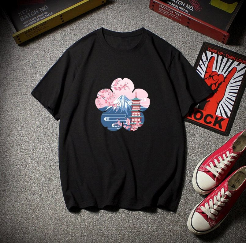 Japanese Sakura Mt Fuji Shrine Cherry Blossom Women's Tee-Kawaii Dream