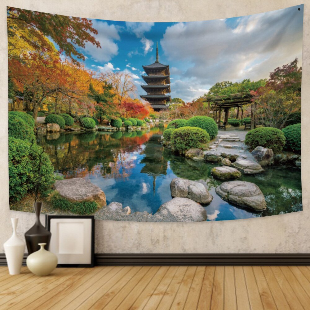 Japanese Sakura Pagoda Osaka Castle Tapestry-Kawaii Dream