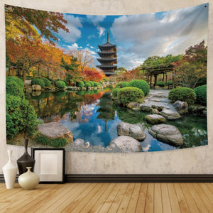 Japanese Sakura Pagoda Osaka Castle Tapestry-Kawaii Dream