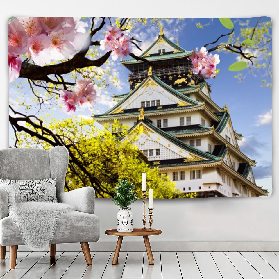 Japanese Sakura Pagoda Osaka Castle Tapestry-Kawaii Dream