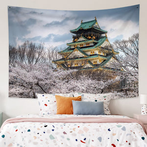 Japanese Sakura Pagoda Osaka Castle Tapestry-Kawaii Dream