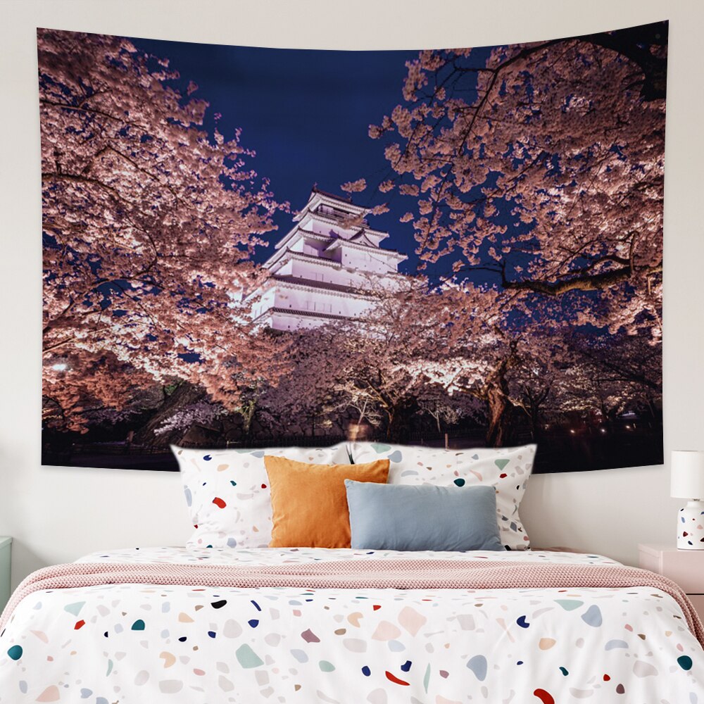 Japanese Sakura Pagoda Osaka Castle Tapestry-Kawaii Dream