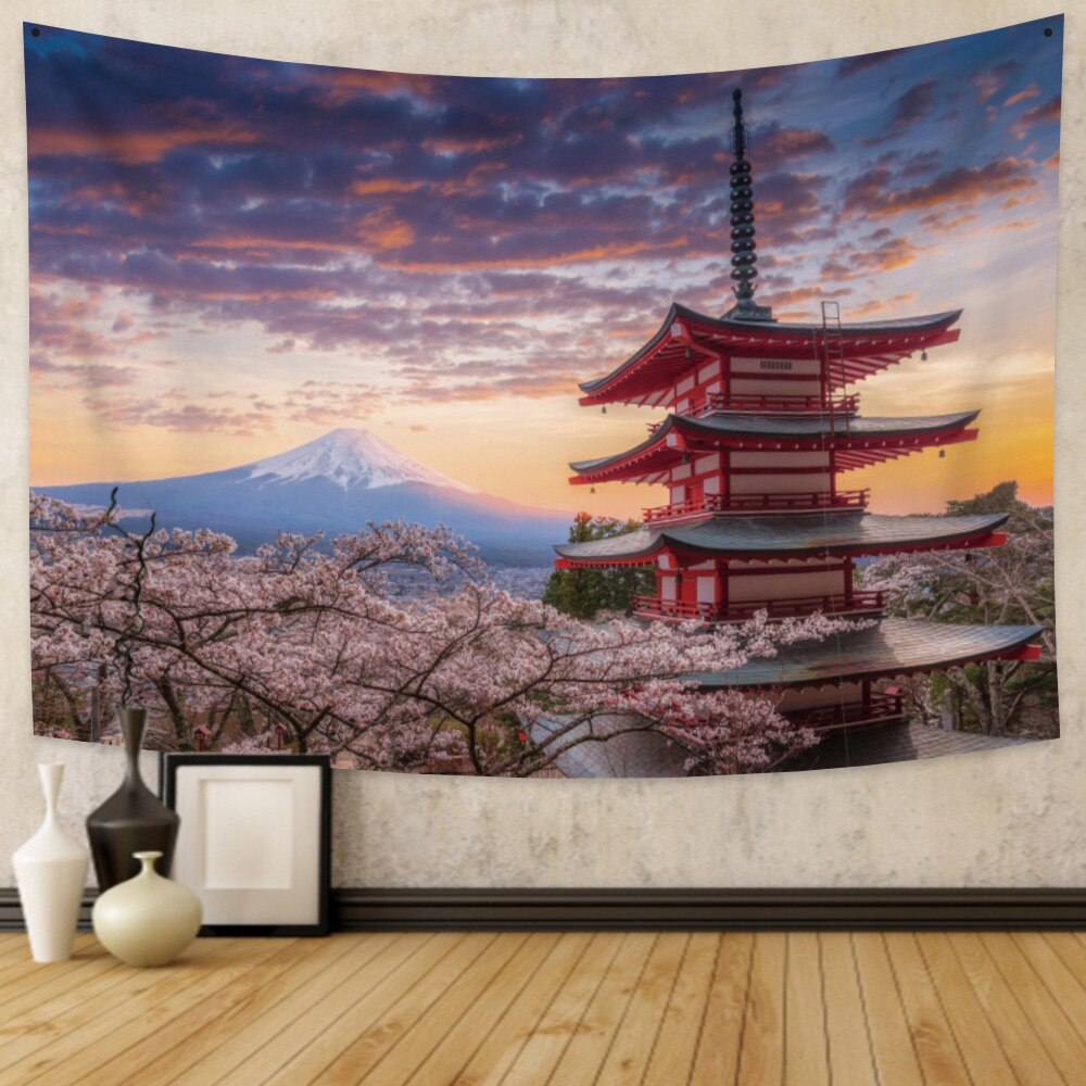 Japanese Sakura Pagoda Osaka Castle Tapestry-Kawaii Dream