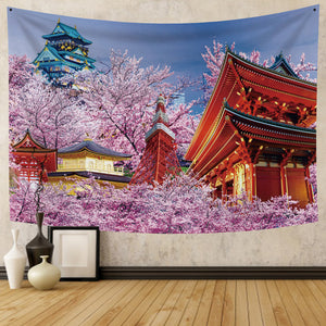 Japanese Sakura Pagoda Osaka Castle Tapestry-Kawaii Dream