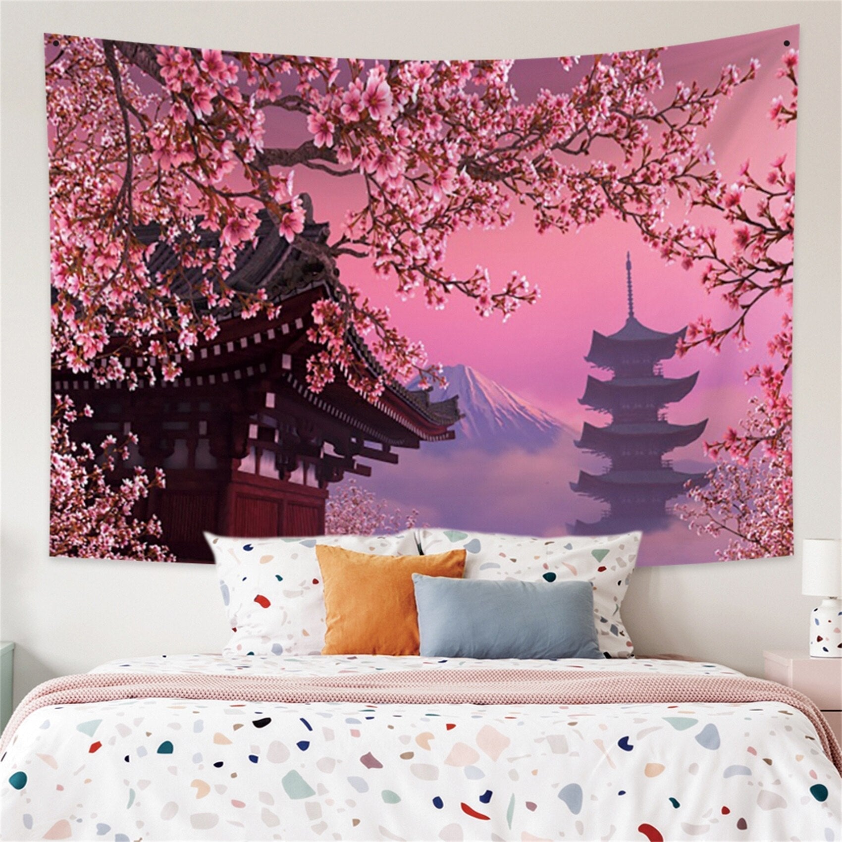 Japanese Sakura Pagoda Osaka Castle Tapestry-Kawaii Dream