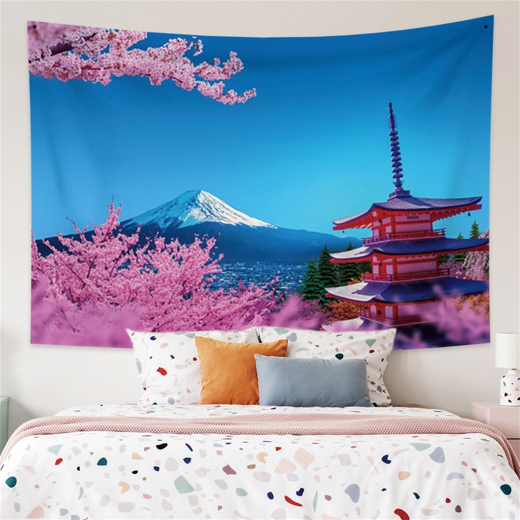 Japanese Sakura Pagoda Osaka Castle Tapestry-Kawaii Dream