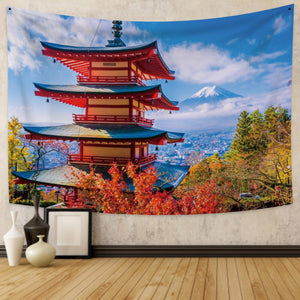 Japanese Sakura Pagoda Osaka Castle Tapestry-Kawaii Dream