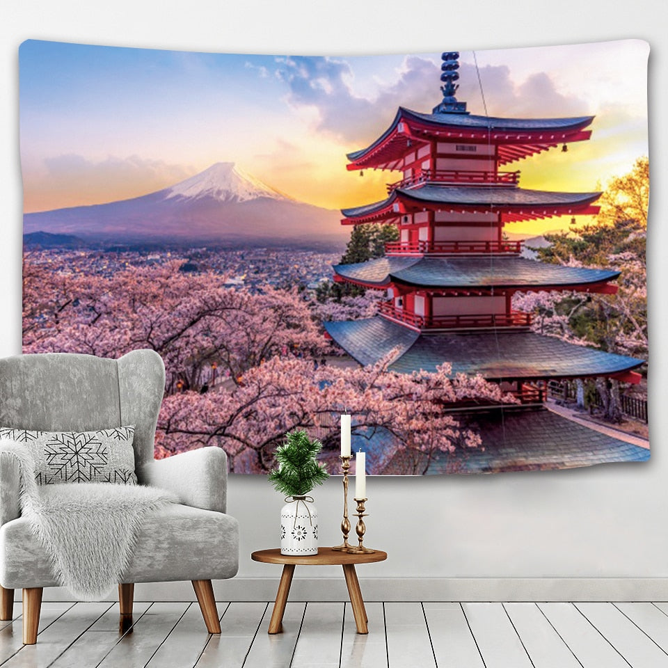 Japanese Sakura Pagoda Osaka Castle Tapestry-Kawaii Dream