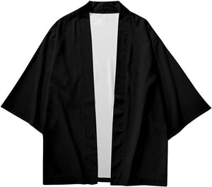 Japanese White Black Sakura Crane Mountains Mens Two-Piece Kimono Yukata Top & Pants Sets-Kawaii Dream