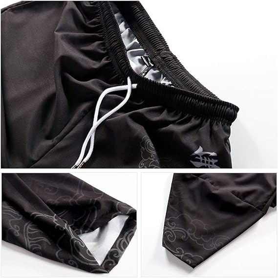 Japanese White Black Sakura Crane Mountains Mens Two-Piece Kimono Yukata Top & Pants Sets-Kawaii Dream
