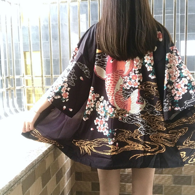 Japanese Women Kimono Koi and Cranes-Kawaii Dream