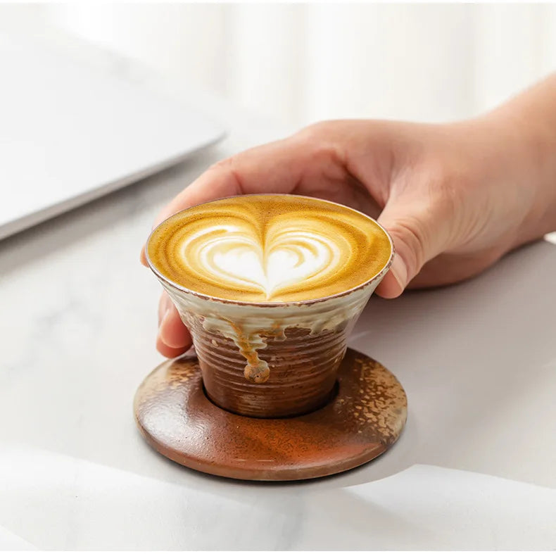 Japanese-theme Ceramic Kiln Cone-Shaped 100ml Tea Cup with Plate-Kawaii Dream