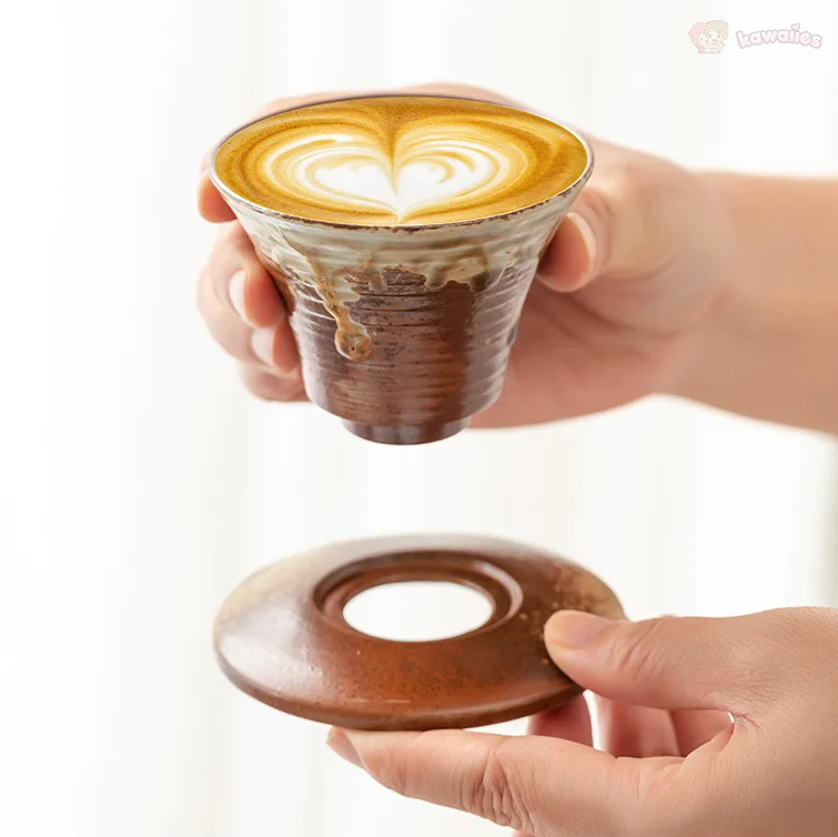 Japanese-theme Ceramic Kiln Cone-Shaped 100ml Tea Cup with Plate-Kawaii Dream