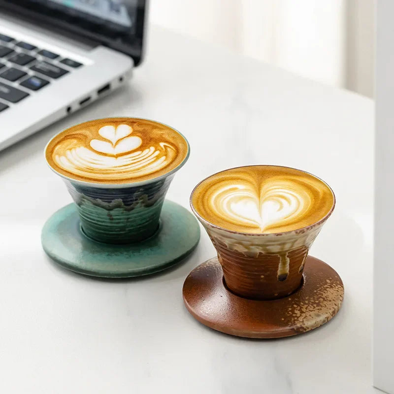 Japanese-theme Ceramic Kiln Cone-Shaped 100ml Tea Cup with Plate-Kawaii Dream