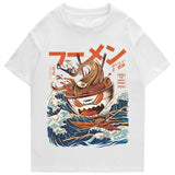 Japanese-theme Flaming Hot Noodles Great Waves Unisex Tee-Kawaii Dream