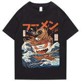 Japanese-theme Flaming Hot Noodles Great Waves Unisex Tee-Kawaii Dream