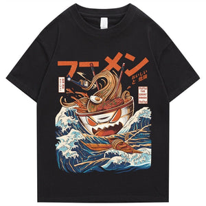 Japanese-theme Flaming Hot Noodles Great Waves Unisex Tee-Kawaii Dream