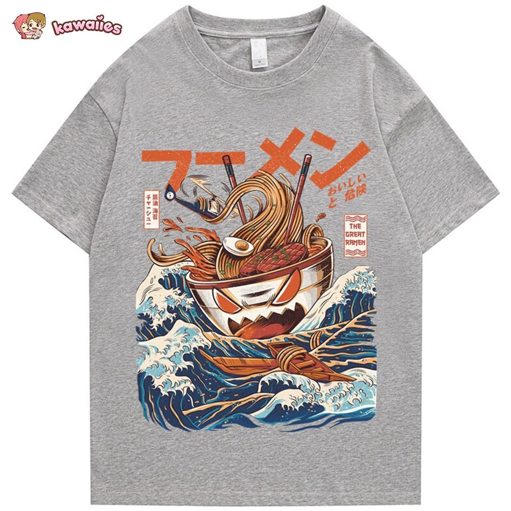 Japanese-theme Flaming Hot Noodles Great Waves Unisex Tee-Kawaii Dream