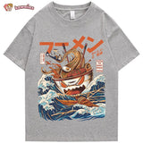 Japanese-theme Flaming Hot Noodles Great Waves Unisex Tee-Kawaii Dream