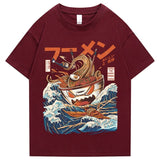 Japanese-theme Flaming Hot Noodles Great Waves Unisex Tee-Kawaii Dream