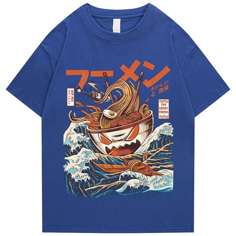 Japanese-theme Flaming Hot Noodles Great Waves Unisex Tee-Kawaii Dream
