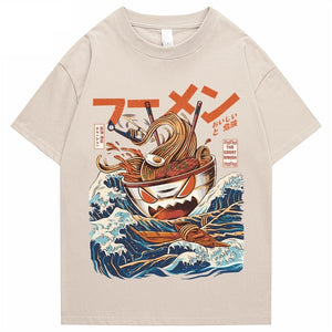 Japanese-theme Flaming Hot Noodles Great Waves Unisex Tee-Kawaii Dream