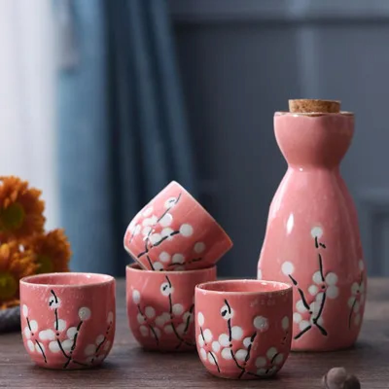 Japanese-theme Sakura Blossom Ceramic Sake Set 5-Piece Cup Collection 2-Kawaii Dream