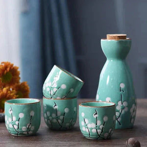 Japanese-theme Sakura Blossom Ceramic Sake Set 5-Piece Cup Collection 2-Kawaii Dream