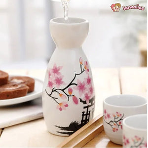 Japanese-theme Sakura Blossom Ceramic Sake Set 5-Piece Cup Collection-Kawaii Dream