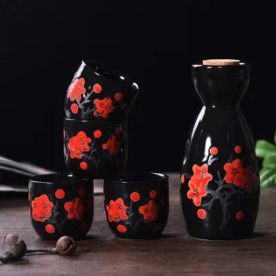 Japanese-theme Sakura Blossom Ceramic Sake Set 5-Piece Cup Collection-Kawaii Dream
