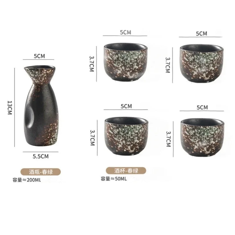 Japanese-theme Stone Ceramic Sake Set 5-Piece Cup Collection-Kawaii Dream