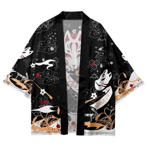 Japanese-themed Black Gold Nine Tailed Fox Unisex Kimono-Kawaii Dream