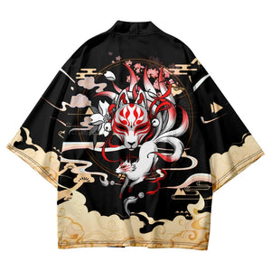 Japanese-themed Black Gold Nine Tailed Fox Unisex Kimono-Kawaii Dream