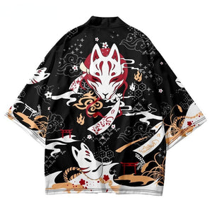 Japanese-themed Black Gold Nine Tailed Fox Unisex Kimono-Kawaii Dream
