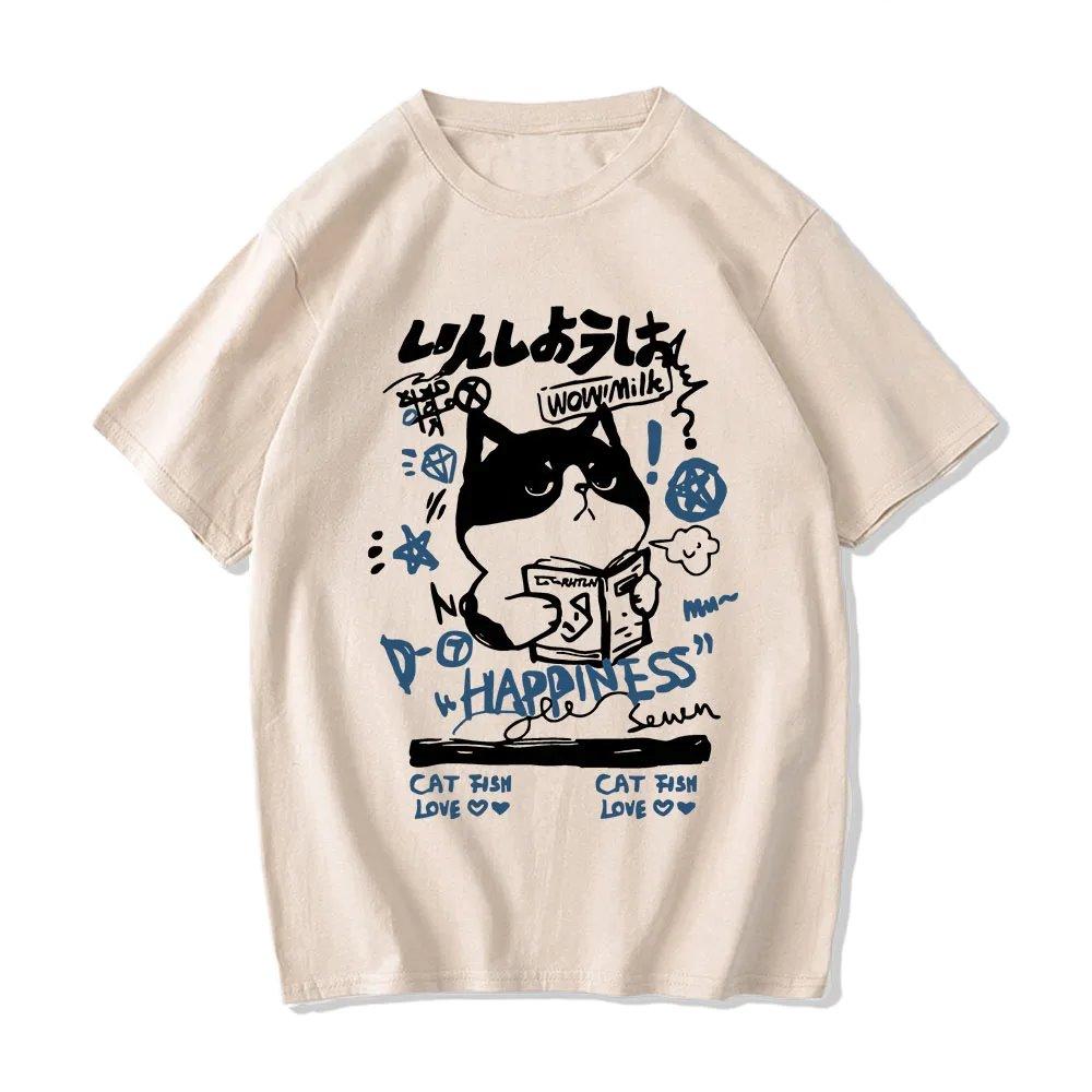 Japanese themed Cat Finding Happiness Unisex Tee-Kawaii Dream