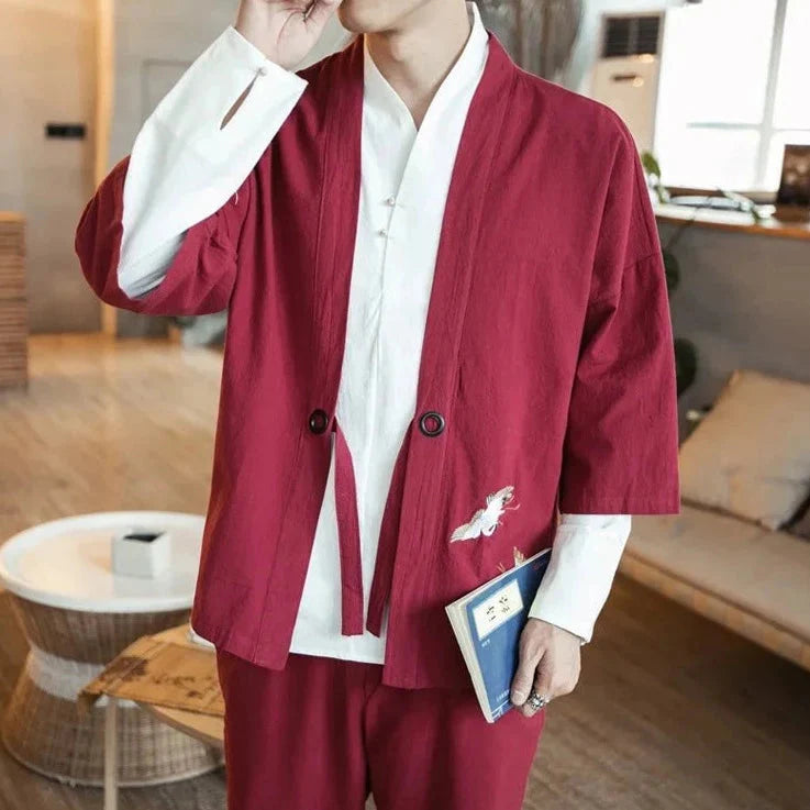 Japanese-themed Couple Crane Men's Yukata Kimono Jacket-Kawaii Dream