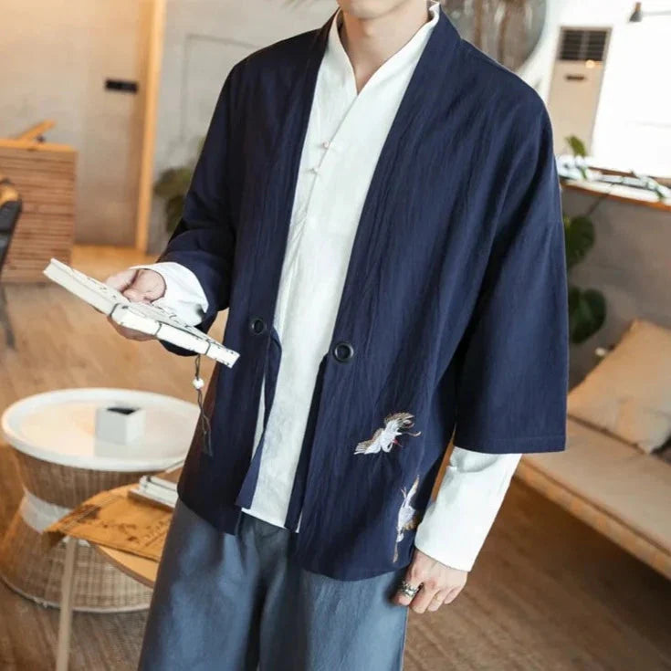 Japanese-themed Couple Crane Men's Yukata Kimono Jacket-Kawaii Dream
