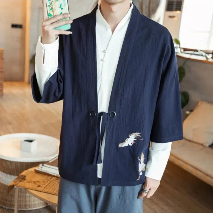 Japanese-themed Couple Crane Men's Yukata Kimono Jacket-Kawaii Dream