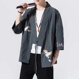 Japanese-themed Crane Cloud Minimal Men's Yukata Kimono Jacket-Kawaii Dream