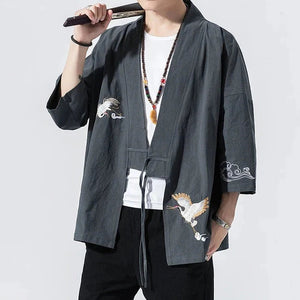 Japanese-themed Crane Cloud Minimal Men's Yukata Kimono Jacket-Kawaii Dream