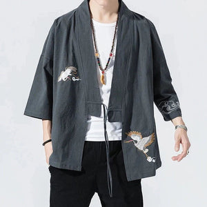 Japanese-themed Crane Cloud Minimal Men's Yukata Kimono Jacket-Kawaii Dream