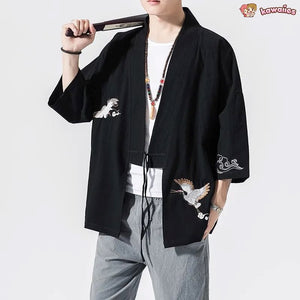 Japanese-themed Crane Cloud Minimal Men's Yukata Kimono Jacket-Kawaii Dream