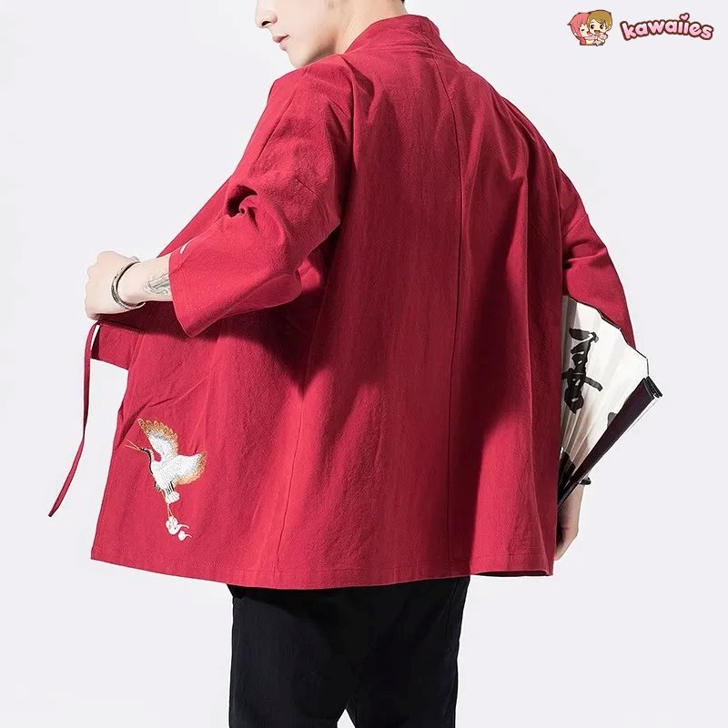 Japanese-themed Crane Cloud Minimal Men's Yukata Kimono Jacket-Kawaii Dream