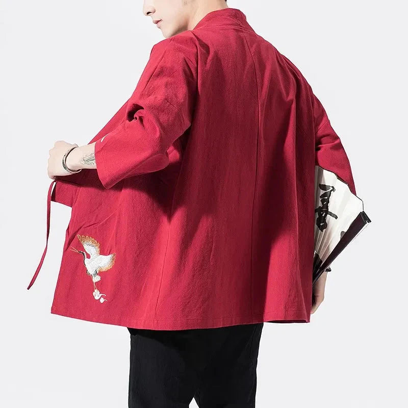 Japanese-themed Crane Cloud Minimal Men's Yukata Kimono Jacket-Kawaii Dream