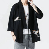 Japanese-themed Crane Cloud Minimal Men's Yukata Kimono Jacket-Kawaii Dream