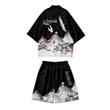 Japanese-themed Crane Mountains Two-Piece Kimono Top & Shorts Sets-Kawaii Dream