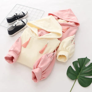 Japanese-themed Cream Pink Sakura Two-Tone Hoodie-Kawaii Dream