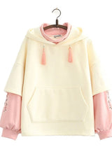 Japanese-themed Cream Pink Sakura Two-Tone Hoodie-Kawaii Dream