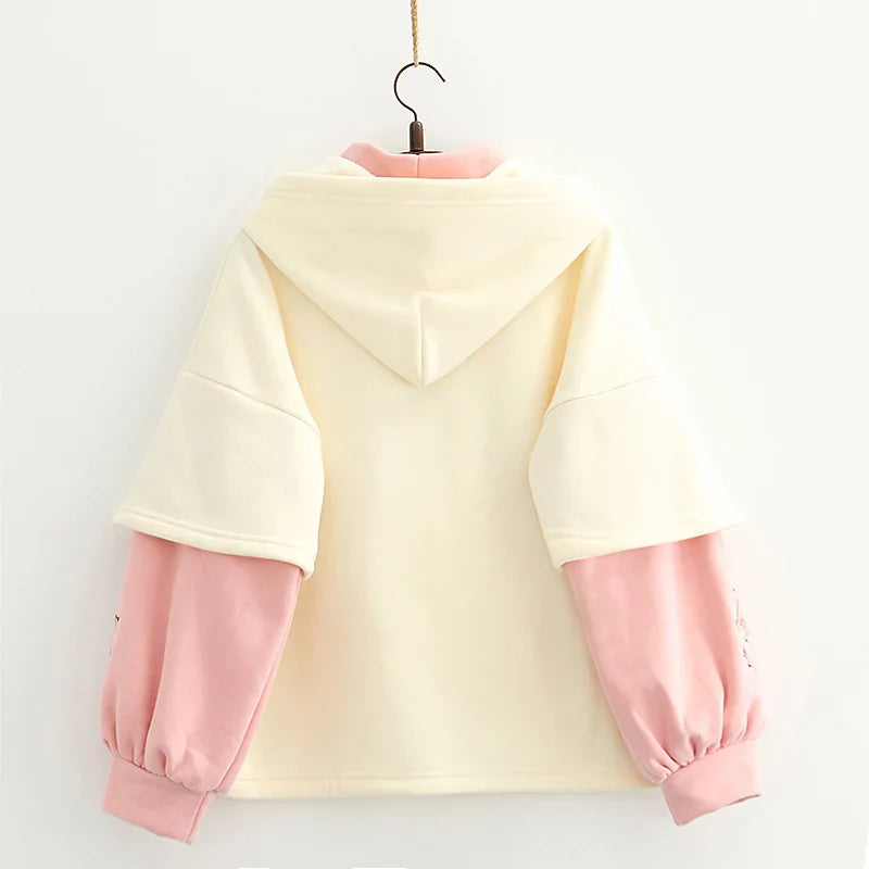Japanese-themed Cream Pink Sakura Two-Tone Hoodie-Kawaii Dream