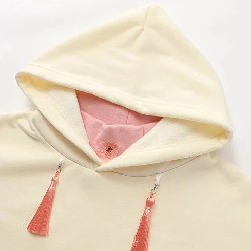 Japanese-themed Cream Pink Sakura Two-Tone Hoodie-Kawaii Dream